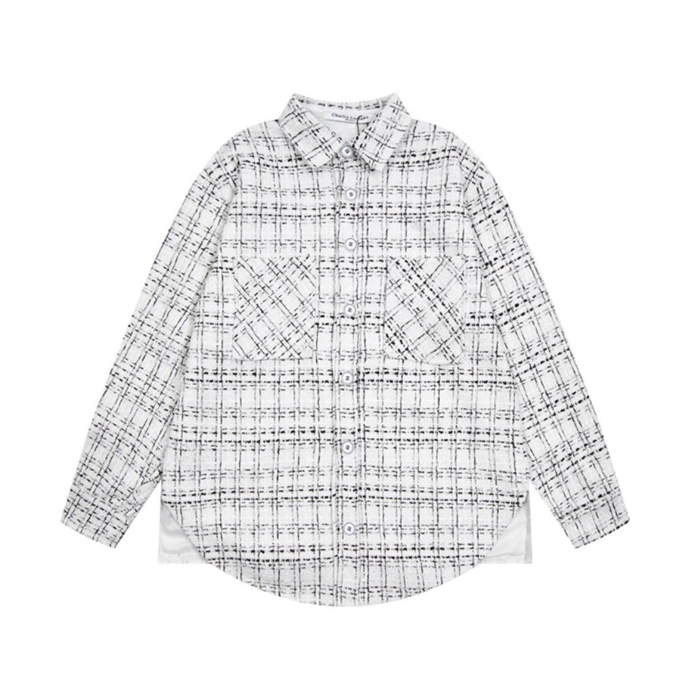 Charlie Luciano Woven Plaid Shirt Jacket White